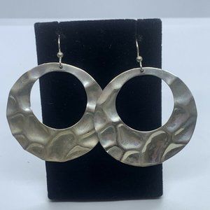 Large Sterling Silver Hammered Hoop Vintage Dangle Design